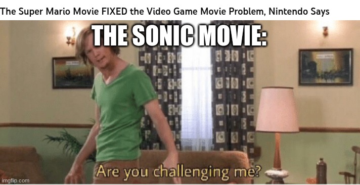 hmmmm | THE SONIC MOVIE: | image tagged in are you challenging me,sonic the hedgehog,mario | made w/ Imgflip meme maker