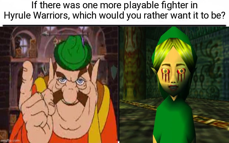 If there was one more playable fighter in Hyrule Warriors, which would you rather want it to be? | image tagged in nintendo,legend of zelda,survey | made w/ Imgflip meme maker