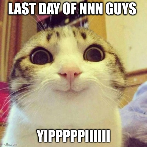 yayyyyyyyyyy | LAST DAY OF NNN GUYS; YIPPPPPIIIIII | image tagged in memes,smiling cat | made w/ Imgflip meme maker