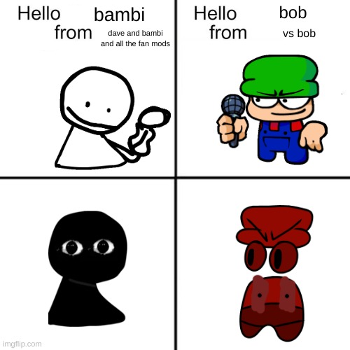 bob's first appearance | bob; bambi; dave and bambi and all the fan mods; vs bob | image tagged in hello person from,memes,dave and bambi,vs bob | made w/ Imgflip meme maker