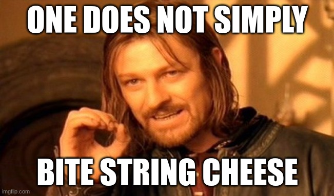 One does not simply bite string cheese | ONE DOES NOT SIMPLY; BITE STRING CHEESE | image tagged in memes,one does not simply | made w/ Imgflip meme maker