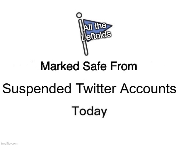 Marked Safe From Meme | All the Leftoids; Suspended Twitter Accounts | image tagged in memes,marked safe from | made w/ Imgflip meme maker