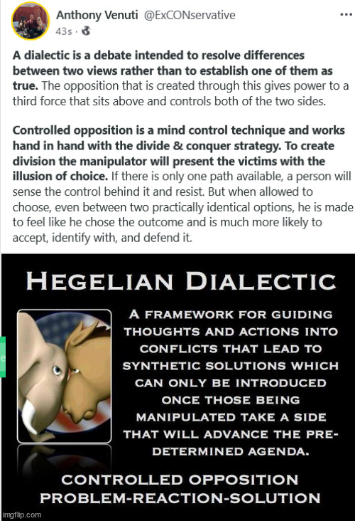 Divide & Conquer with the Hegelian Dialectic | image tagged in divide conquer,democrat party,fascism,hegelian dialectic,evil | made w/ Imgflip meme maker