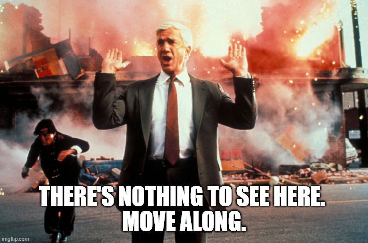 Nothing to see here | THERE'S NOTHING TO SEE HERE. 
MOVE ALONG. | image tagged in nothing to see here | made w/ Imgflip meme maker