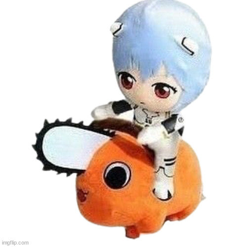 Rei on pochita | image tagged in rei on pochita | made w/ Imgflip meme maker