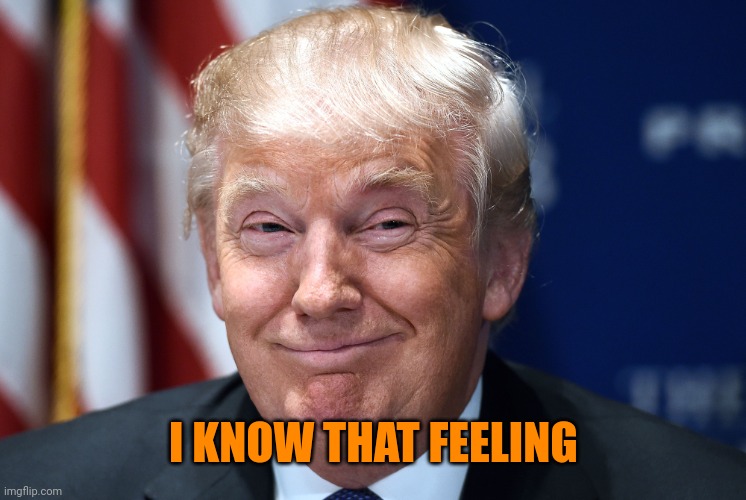 Trump smiles | I KNOW THAT FEELING | image tagged in trump smiles | made w/ Imgflip meme maker