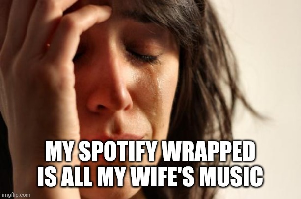First World Problems | MY SPOTIFY WRAPPED IS ALL MY WIFE'S MUSIC | image tagged in memes,first world problems,AdviceAnimals | made w/ Imgflip meme maker