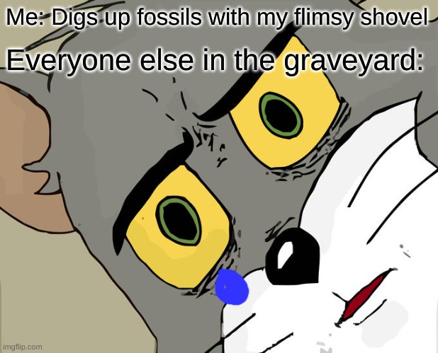 These villagers staring are making me uncomfortable... | Me: Digs up fossils with my flimsy shovel; Everyone else in the graveyard: | image tagged in memes,unsettled tom | made w/ Imgflip meme maker