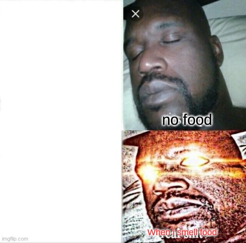 me | no food; When i smell food | image tagged in memes,sleeping shaq | made w/ Imgflip meme maker
