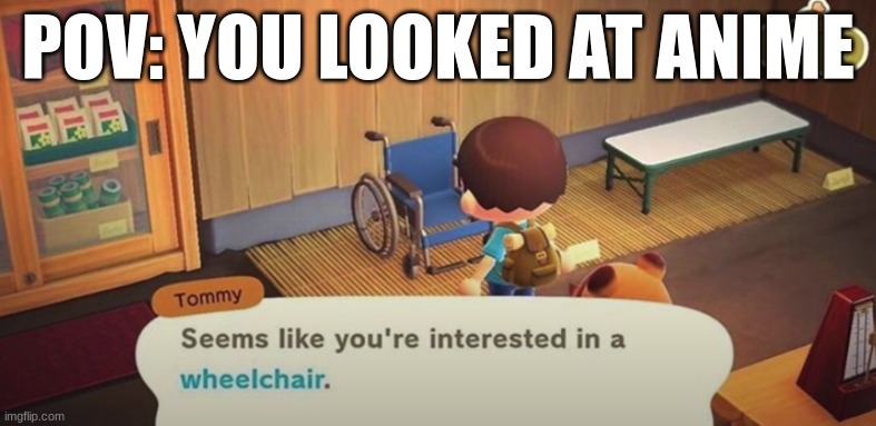 Seems like you're interested in a wheelchair | POV: YOU LOOKED AT ANIME | image tagged in seems like you're interested in a wheelchair | made w/ Imgflip meme maker