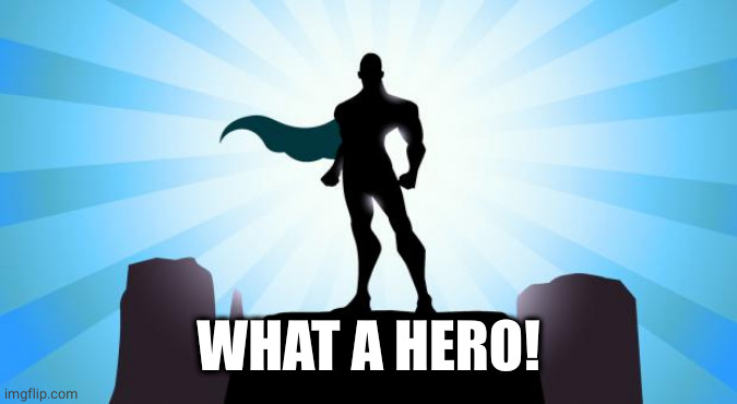 Superhero | WHAT A HERO! | image tagged in superhero | made w/ Imgflip meme maker