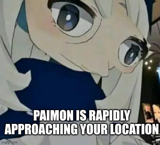 idk |  PAIMON IS RAPIDLY APPROACHING YOUR LOCATION | image tagged in genshin impact,genshin,paimon,anime,genshinimpact | made w/ Imgflip meme maker