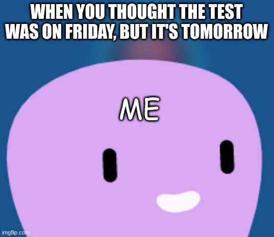 Testy subject | WHEN YOU THOUGHT THE TEST WAS ON FRIDAY, BUT IT'S TOMORROW; ME | image tagged in watching you octopus | made w/ Imgflip meme maker