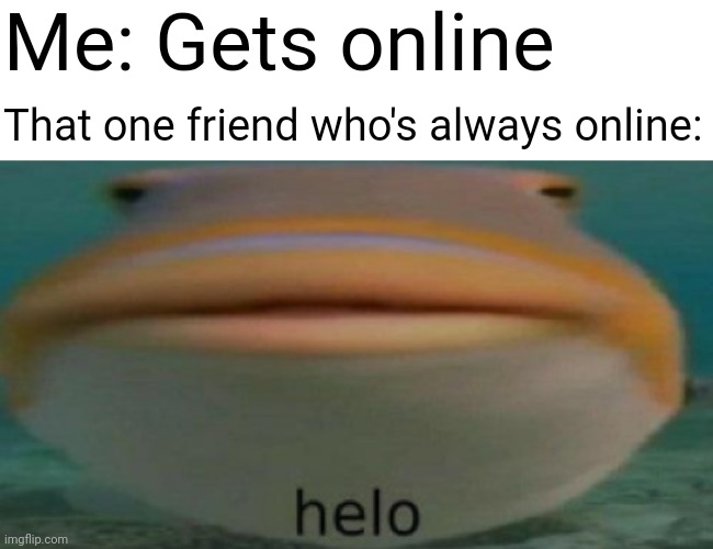 Helo | Me: Gets online; That one friend who's always online: | image tagged in memes,blank transparent square,helo | made w/ Imgflip meme maker