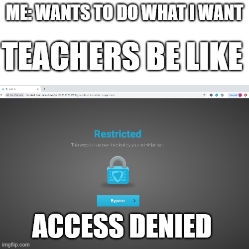 ME: WANTS TO DO WHAT I WANT; TEACHERS BE LIKE; ACCESS DENIED | made w/ Imgflip meme maker