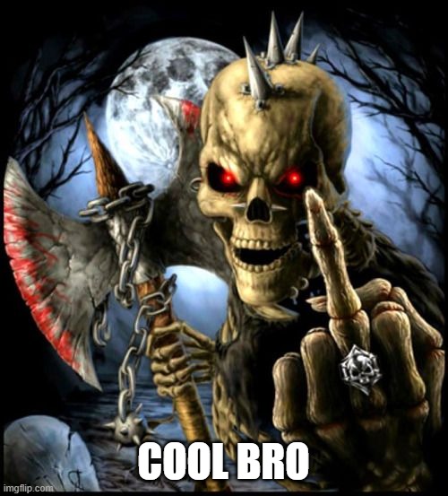 COOL BRO | image tagged in cool skeleton with axe | made w/ Imgflip meme maker