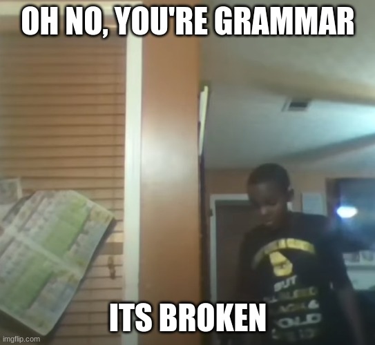 Oh No! Our Table! It's Broken! | OH NO, YOU'RE GRAMMAR ITS BROKEN | image tagged in oh no our table it's broken | made w/ Imgflip meme maker