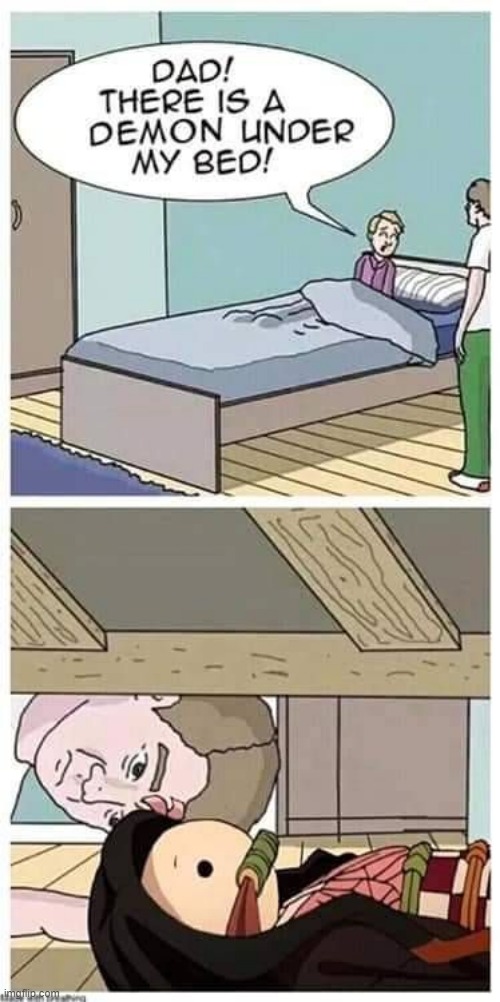I don't mind with that demon under my bed | image tagged in demon slayer,bed | made w/ Imgflip meme maker