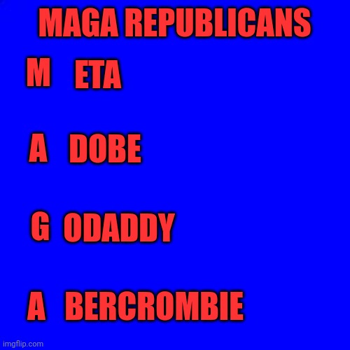 Blue Square | MAGA REPUBLICANS M A G A ETA DOBE ODADDY BERCROMBIE | image tagged in blue square | made w/ Imgflip meme maker