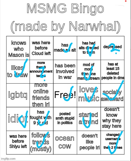 msmg bingo | image tagged in msmg bingo | made w/ Imgflip meme maker