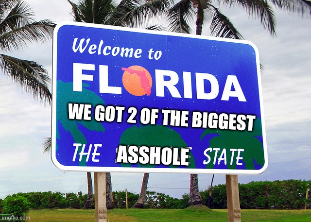 Florida | WE GOT 2 OF THE BIGGEST ASSHOLE | image tagged in florida | made w/ Imgflip meme maker