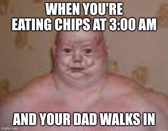 life in nutshell | WHEN YOU'RE EATING CHIPS AT 3:00 AM; AND YOUR DAD WALKS IN | image tagged in lol,for fun | made w/ Imgflip meme maker