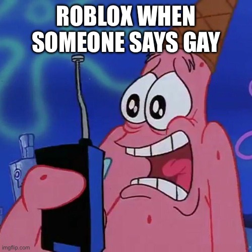 Patrick Wee-Woo | ROBLOX WHEN SOMEONE SAYS GAY | image tagged in patrick wee-woo | made w/ Imgflip meme maker