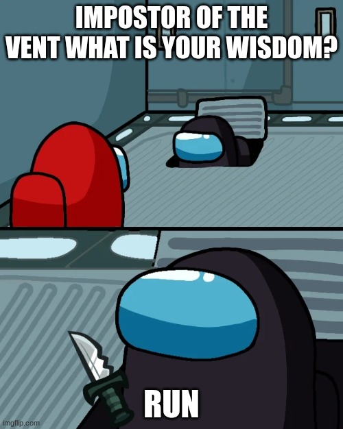 impostor of the vent | IMPOSTOR OF THE VENT WHAT IS YOUR WISDOM? RUN | image tagged in impostor of the vent | made w/ Imgflip meme maker