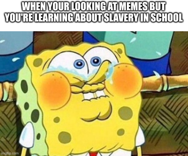 credit to iceu for the idea | WHEN YOUR LOOKING AT MEMES BUT YOU'RE LEARNING ABOUT SLAVERY IN SCHOOL | image tagged in spongebob try not to laugh | made w/ Imgflip meme maker