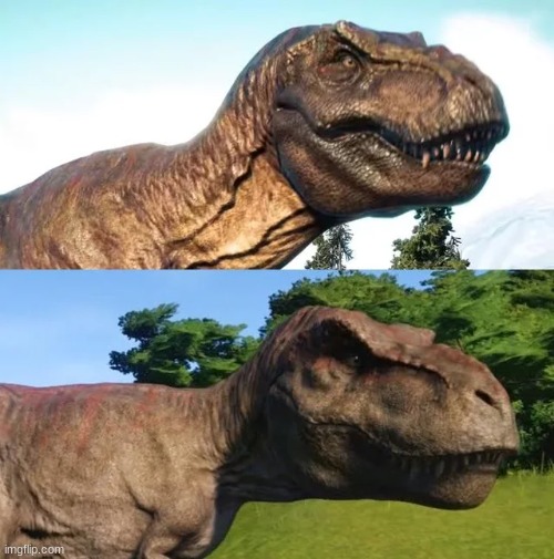 Can you see the difference between these t rex models in JWE 1 and 2 | made w/ Imgflip meme maker