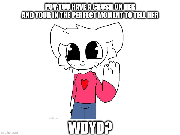 I guess this would be considered a ¨Romantic¨ rp. | POV:YOU HAVE A CRUSH ON HER
AND YOUR IN THE PERFECT MOMENT TO TELL HER; WDYD? | image tagged in roleplaying | made w/ Imgflip meme maker