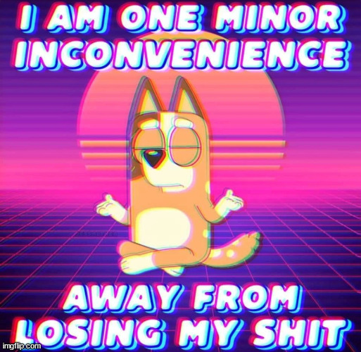 Bluey Chilli losing her shit | image tagged in bluey chilli losing her shit | made w/ Imgflip meme maker