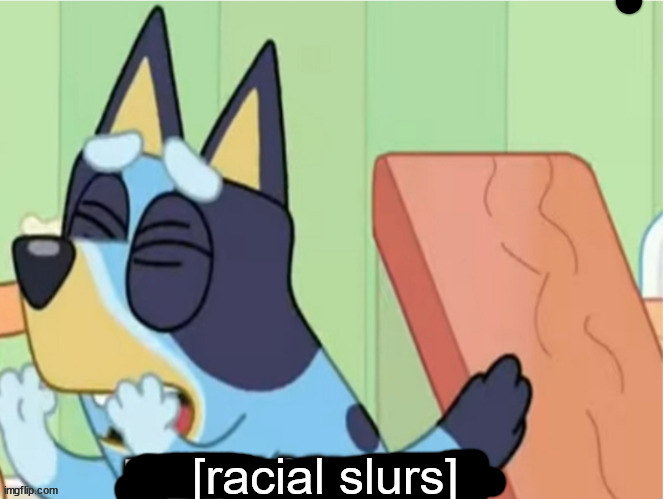 bluey saying racial slurs | image tagged in bluey saying racial slurs | made w/ Imgflip meme maker