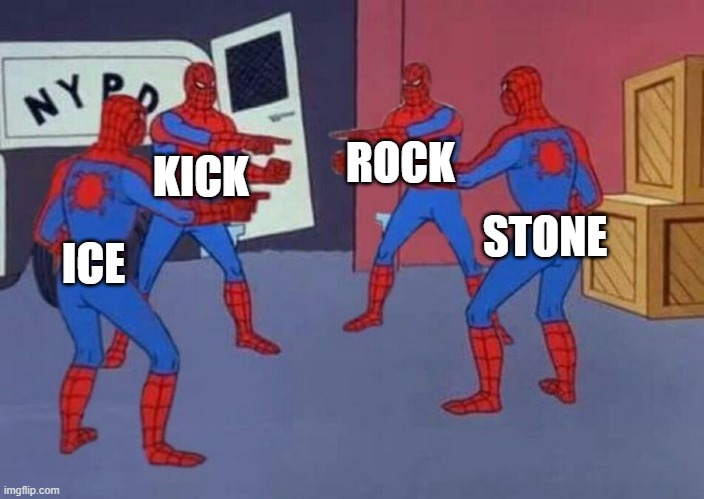 Vietnamese | ROCK; KICK; STONE; ICE | image tagged in 4 spiderman pointing at each other | made w/ Imgflip meme maker
