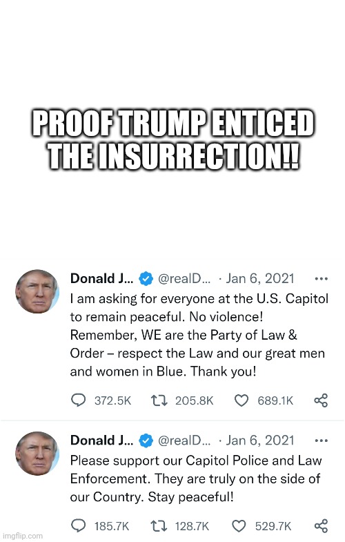 I can't believe I was wrong about Trump. He did entice an Insurrection! | PROOF TRUMP ENTICED THE INSURRECTION!! | image tagged in blow my mind | made w/ Imgflip meme maker