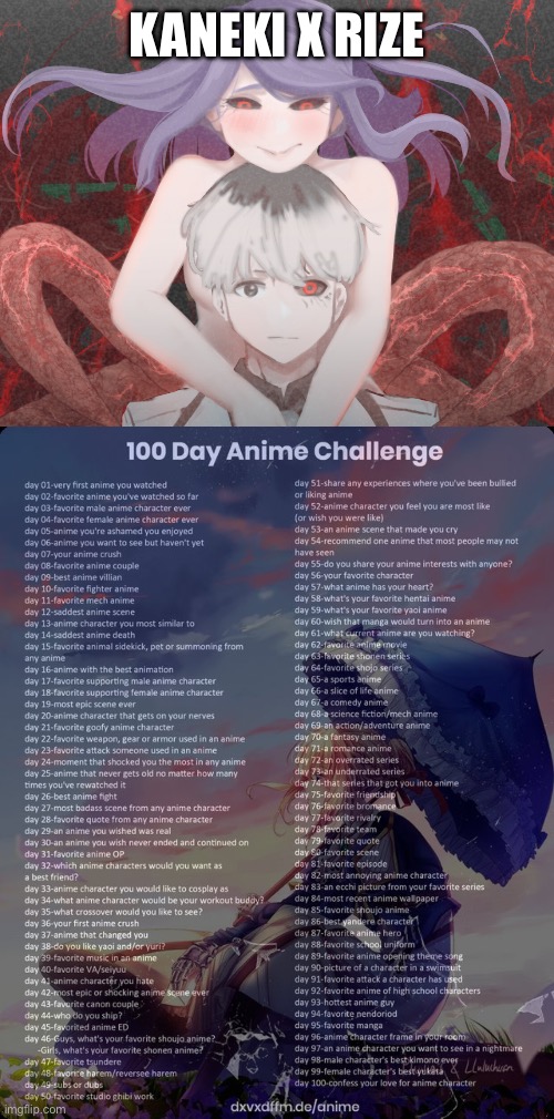 Day 8 | KANEKI X RIZE | image tagged in 100 day anime challenge | made w/ Imgflip meme maker