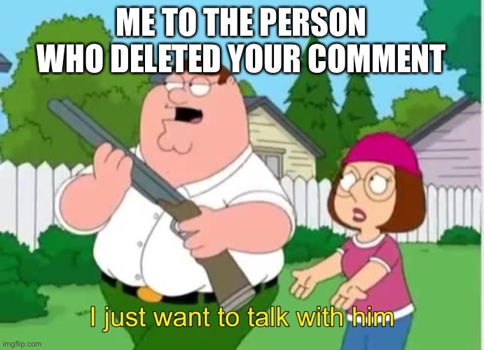 I just wanna talk to him | ME TO THE PERSON WHO DELETED YOUR COMMENT | image tagged in i just wanna talk to him | made w/ Imgflip meme maker