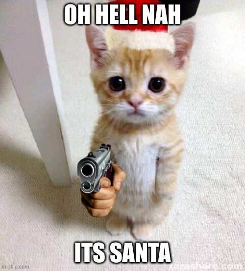 santa | OH HELL NAH; ITS SANTA | image tagged in memes,cute cat | made w/ Imgflip meme maker