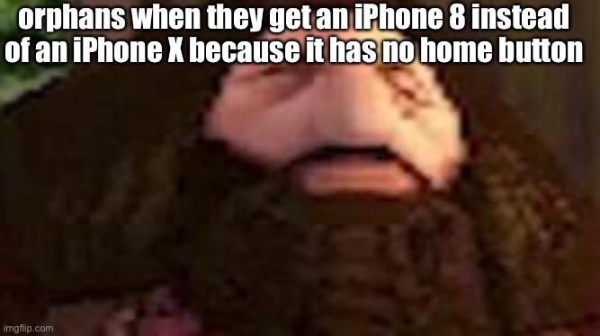 ps1 hagrid | orphans when they get an iPhone 8 instead of an iPhone X because it has no home button | image tagged in ps1 hagrid,apple,orphan | made w/ Imgflip meme maker