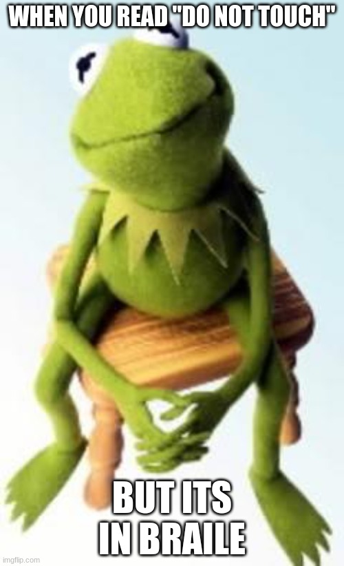 hmmm | WHEN YOU READ "DO NOT TOUCH"; BUT ITS IN BRAILLE | image tagged in concerned kermit,braille,do not touch,funny,kermit | made w/ Imgflip meme maker