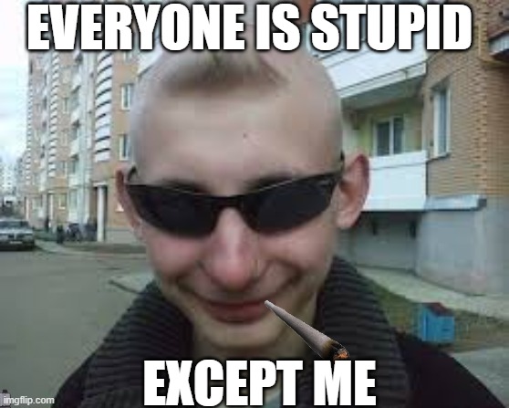 The smartest of them all | EVERYONE IS STUPID; EXCEPT ME | image tagged in dumb guy don | made w/ Imgflip meme maker