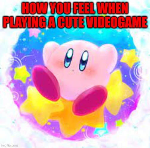 Gaming kirbo | HOW YOU FEEL WHEN PLAYING A CUTE VIDEOGAME | image tagged in kirby,cute | made w/ Imgflip meme maker