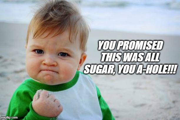 Success Kid Original Meme | YOU PROMISED THIS WAS ALL SUGAR, YOU A-HOLE!!! | image tagged in memes,success kid original | made w/ Imgflip meme maker