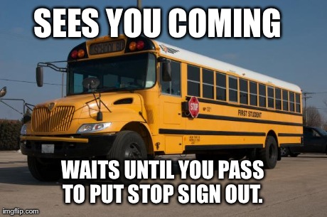 Good Guy Bus Driver | SEES YOU COMING WAITS UNTIL YOU PASS TO PUT STOP SIGN OUT. | image tagged in good guy bus driver | made w/ Imgflip meme maker