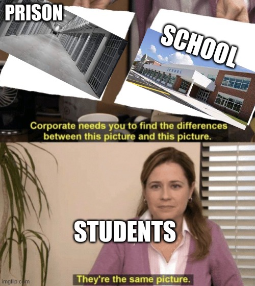 true | PRISON; SCHOOL; STUDENTS | image tagged in corporate needs you to find the differences | made w/ Imgflip meme maker