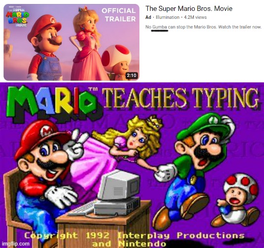 Mario couldn't teach Illumination how to type Goomba | image tagged in mario,funny | made w/ Imgflip meme maker