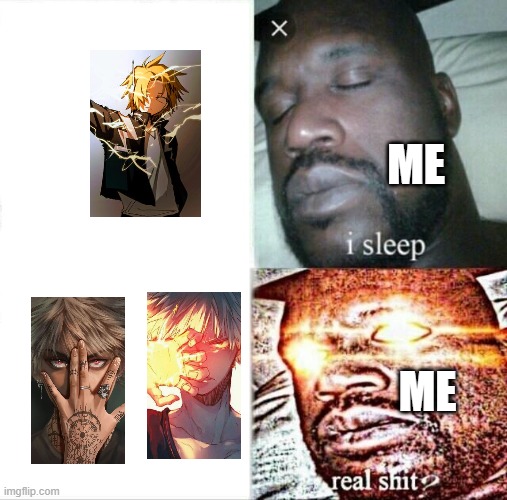 Sleeping Shaq | ME; ME | image tagged in memes,sleeping shaq,bakugo,pikachu | made w/ Imgflip meme maker
