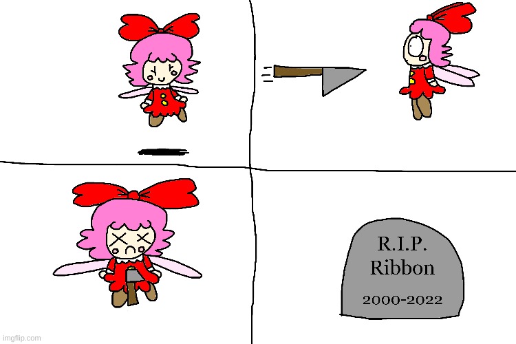 Ribbon gets hit with a knife and it kills her | image tagged in kirby,ribbon,gore,blood,funny,comics/cartoons | made w/ Imgflip meme maker