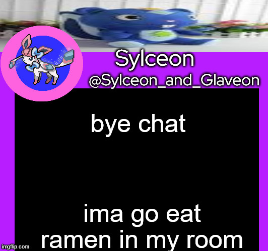 bye chat; ima go eat ramen in my room | image tagged in sylceon_and_glaveon 5 0 | made w/ Imgflip meme maker