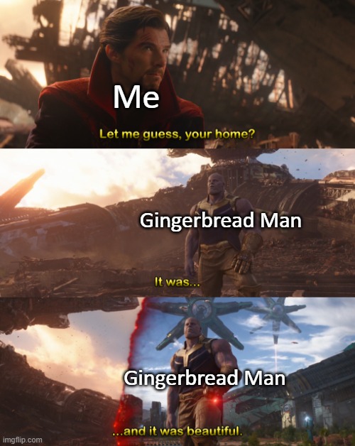 It was... and it was beautiful. | Gingerbread Man Gingerbread Man Me | image tagged in it was and it was beautiful | made w/ Imgflip meme maker